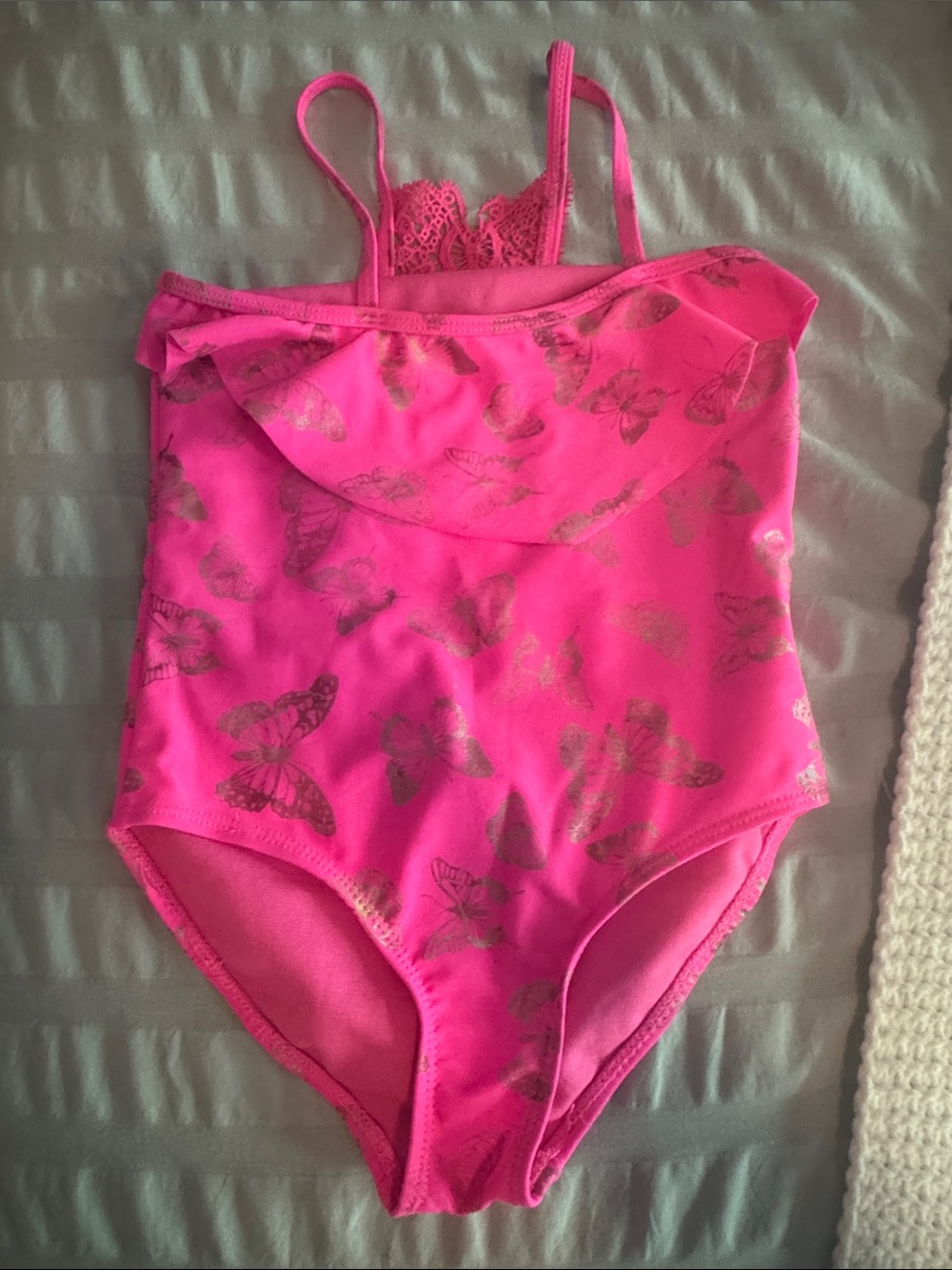Limited Too Girls Pink One-Piece Swimsuit with Metallic Butterflies